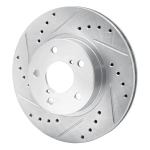 Subaru Impreza Brake Rotor (1) - Front Left - R1 Concepts - Drilled & Slotted - Silver - `90-`01